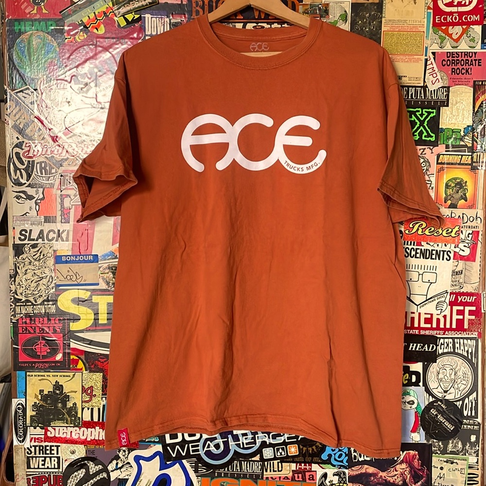 Ace Trucks skate t-shirt in rust with white logo; XL